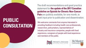 Poster describing the public consultation process for the 2017 Canadian guideline on Opioids for Chronic Non-Cancer Pain.