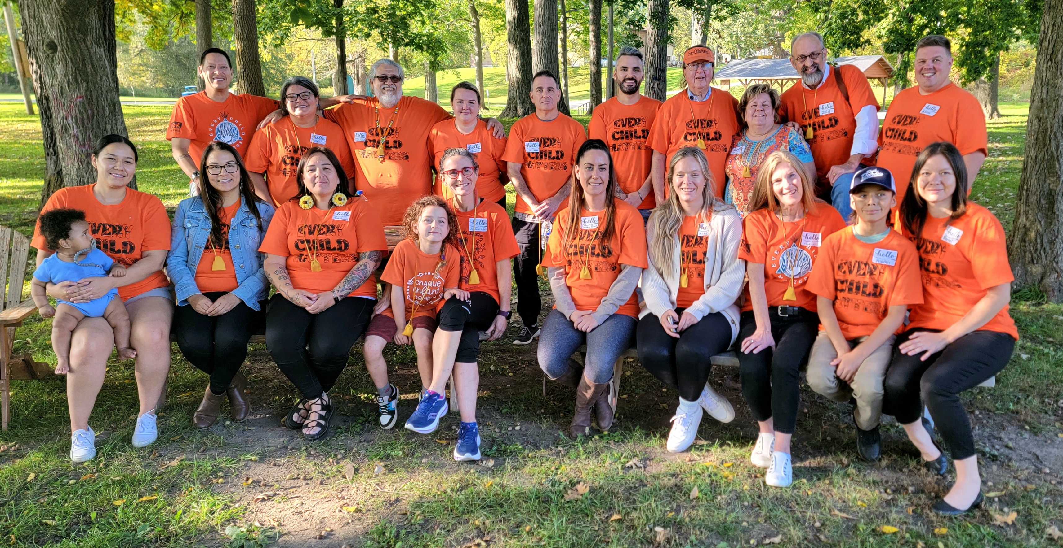 Participants at the National Gathering for Indigenous Clinicians wearing Every Child Matters orange t-shirts.